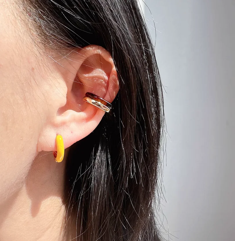 Retro Amber Acetic Acid C-shaped Earbone Clip Overlapping Earrings Without Earholes