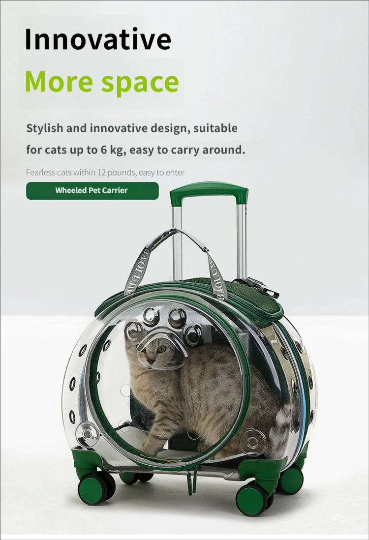 Portable Transparent Pet Push-Pull Box Cat Transporter Bag Handheld Bubble Cage for Traveling Pet Carrier Trolley Case