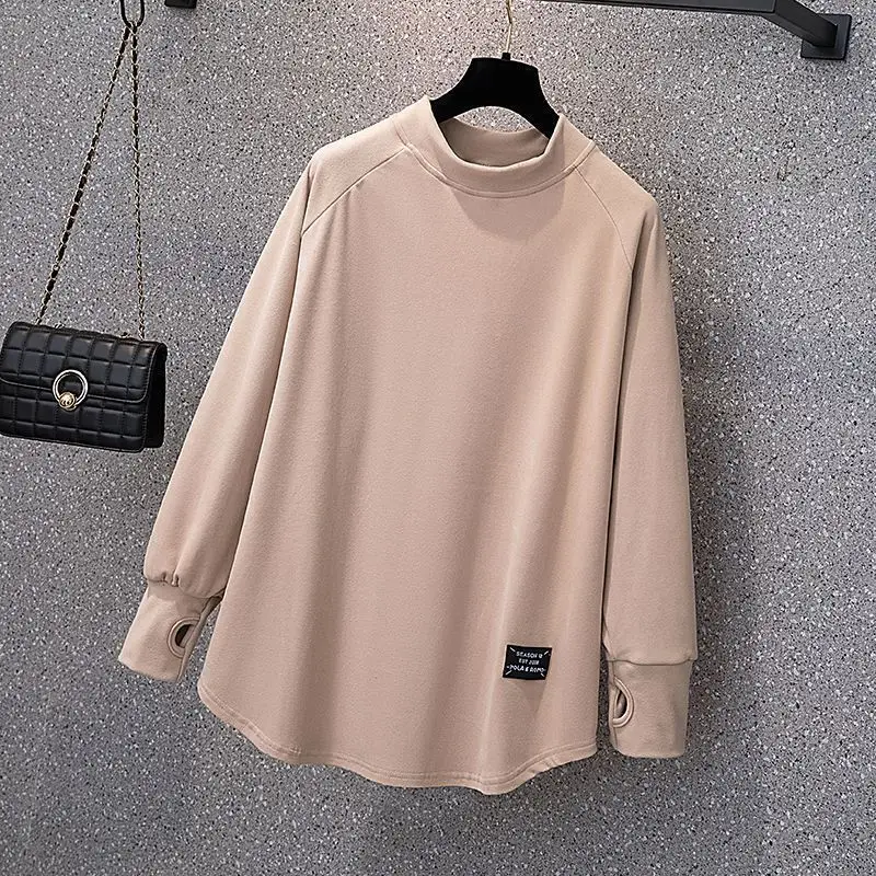 

Женская одежда, простые уличные повседневные топы больших размеров, осень-зима, свободные универсальные винтажные футболки с длинными рукавами, модные корейские футболки