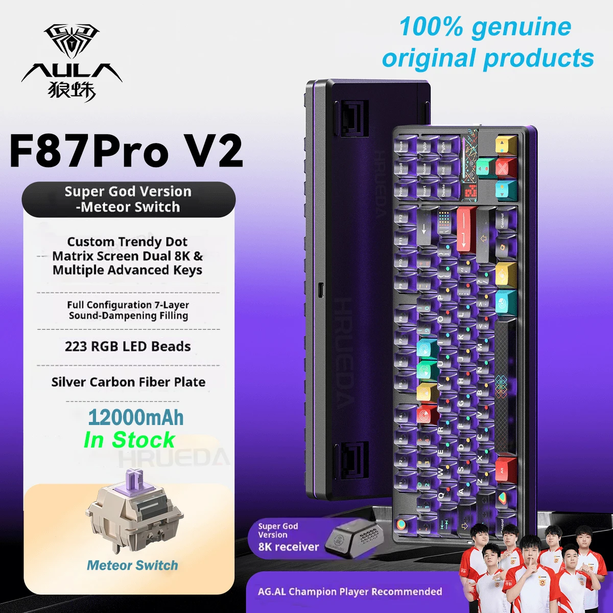 

AULA F87 Pro V2 Mechanical Keyboard Customized Gif Display Tri-Model 12000mAh Dual 8K 0.125ms Hot-Swap RGB E-Sports Gaming Keybo