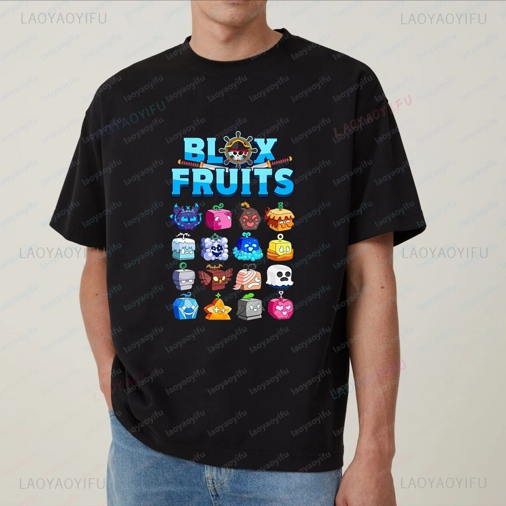 Game Blox Fruits Summer Trend Y2K Harajuku Short-Sleeved Men's and Women's Universal Shirt Pattern Large T-Shirt