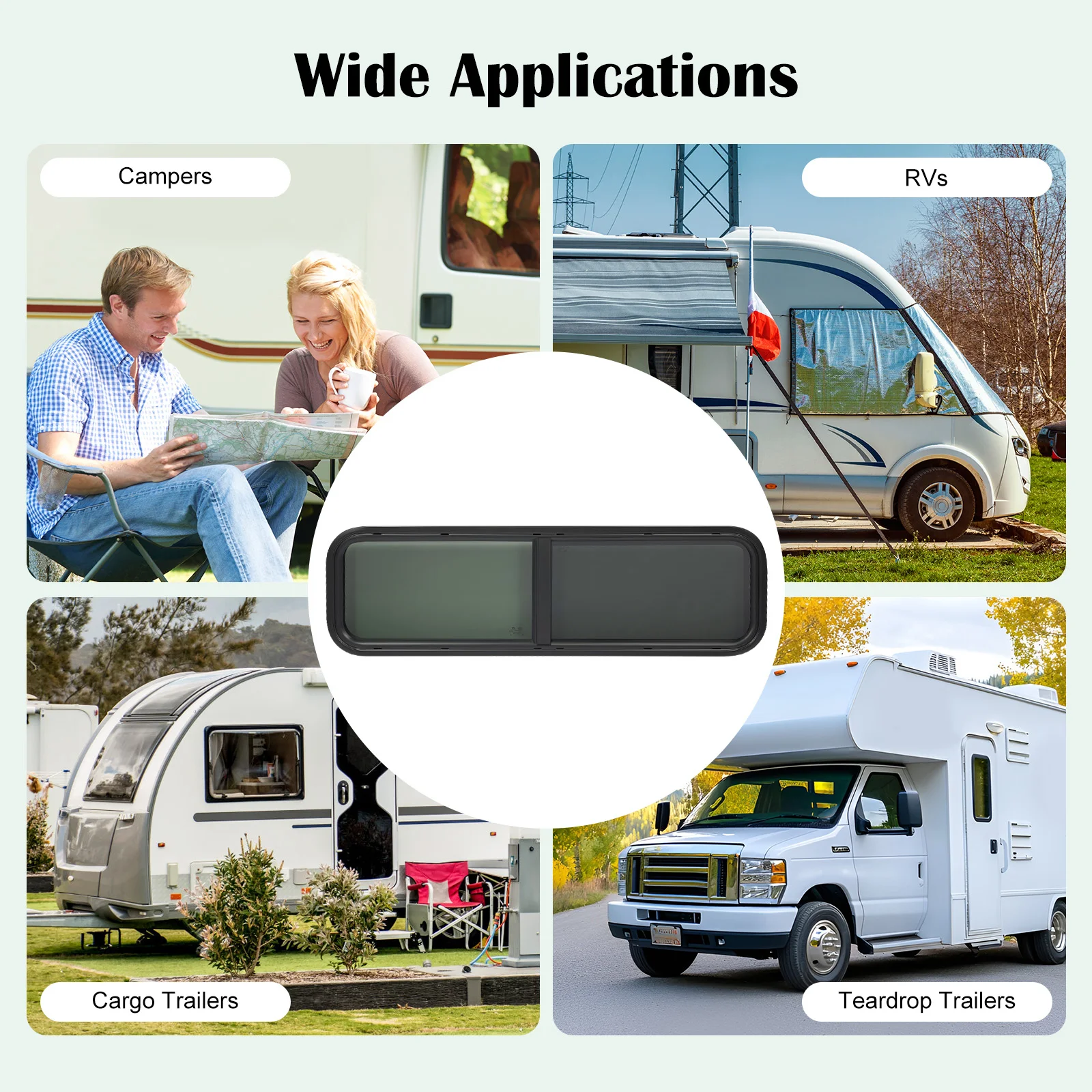 RV Sliding Window Aluminum Alloy Glass Rubber Black Modern Rectangular 25% Transmittance Spray Coating Replacement