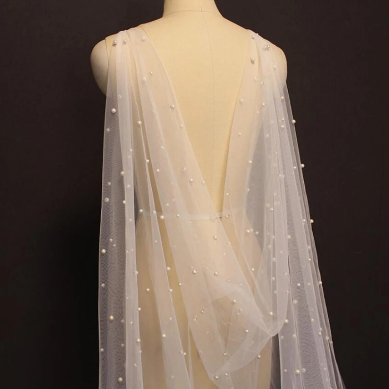 

New Pearls Bridal Wraps 3 Meters Long Bridal Cape veil White Ivory Shrugs Wedding Accessories Pearls Cape veil custom length