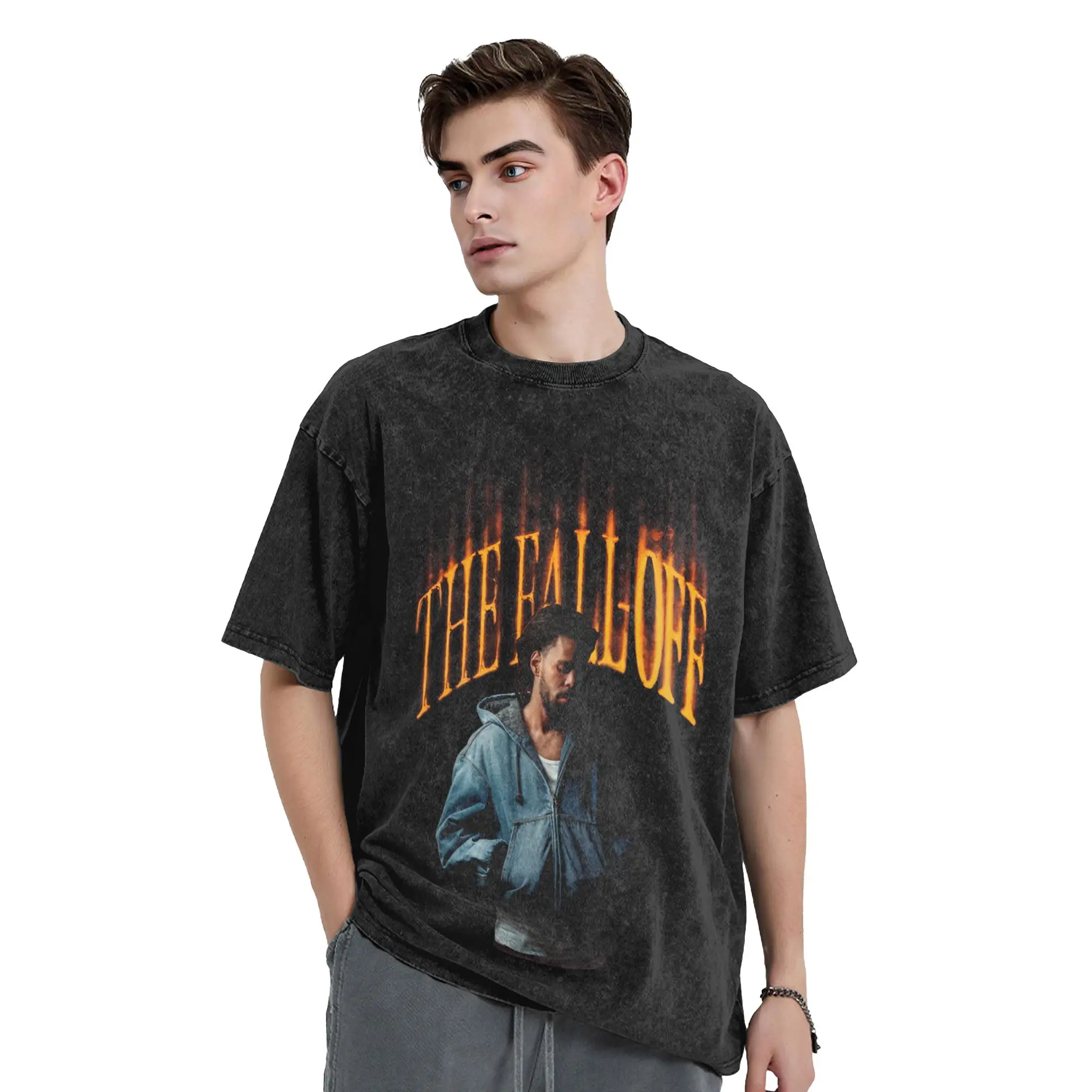 J Cole The Fall Off World Tour Men's T Shirts Washed  Tee Shirt Short Sleeve Round Collar T-Shirt Cotton Gift Idea Clothes