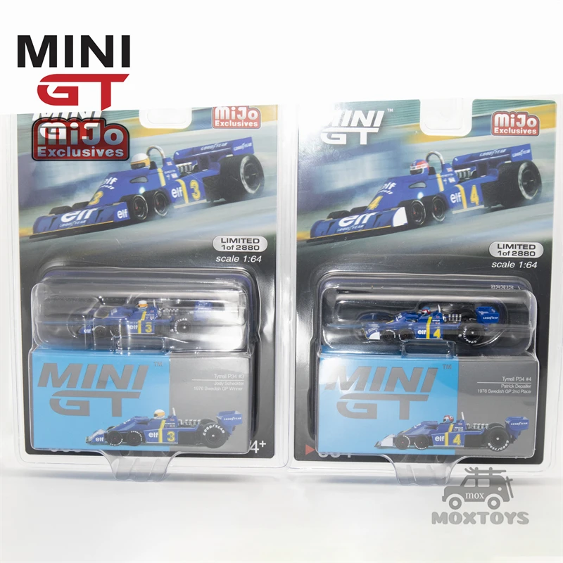 MINI GT Mijo Exclusives 1:64 Tyrrell P34 #3 Jody Scheckter / #4 Patrick Depailler 1976 Swedish GP Model Car