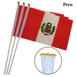 EOODLOVE 10/20/50 pieces 14 * 21cm Peruvian hand-held plastic stick flag Outdoor celebration event Peru small flag