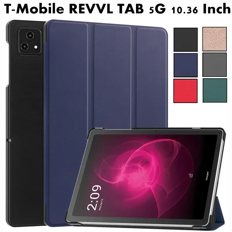 

Для T-Mobile REVVL TAB 5G 10,36 дюймов, чехол для планшета, искусственная кожа, с функцией автоматического сна/пробуждения, флип-подставка