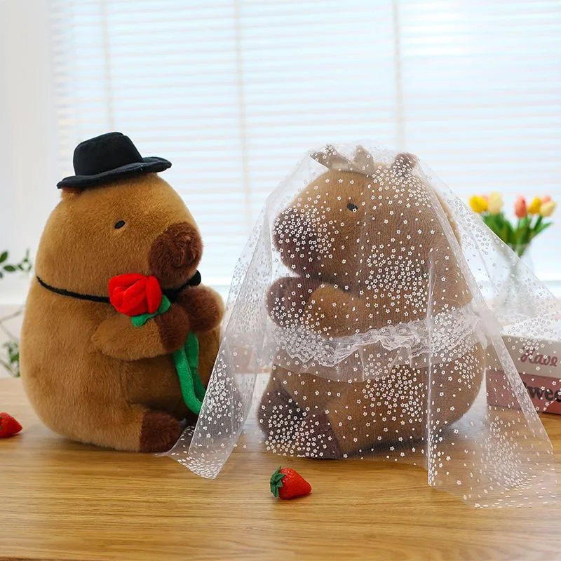 Wedding Capybara Plush Toy Bride Groom Couple Stuffed Animal Kawaii Wedding Gift Romantic Home Decor Anniversary Present Family