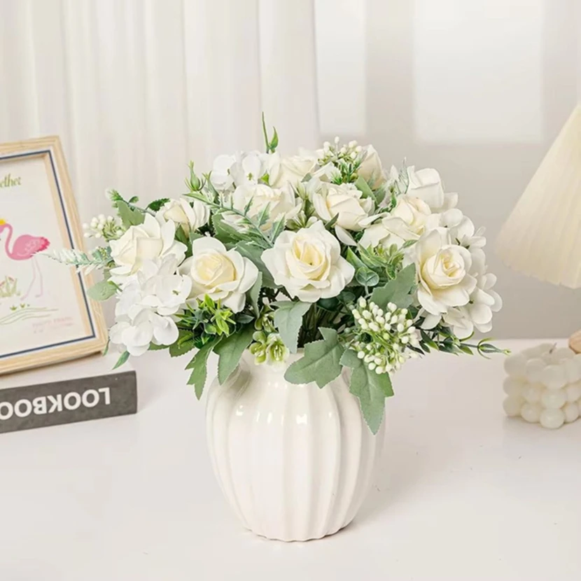 

Artificial Flower Silks Gardenia Hydrangea Wedding Bridal Bouquet Home Table Vases Festival Party Wreath Diy Gift Box Decoration