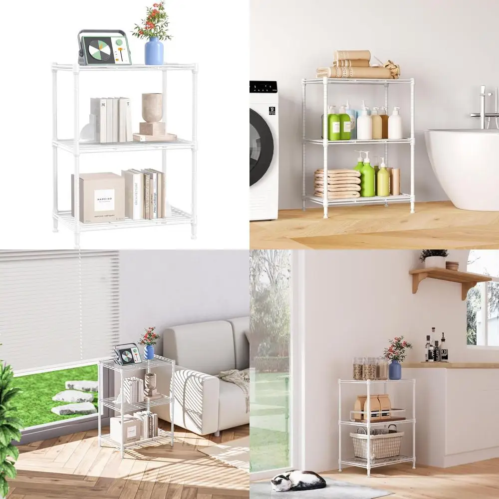 

Прочная 3-ярусная стальная стеллажная система для дома, кухни и офиса - белая, 17.7x11.8x26.3, выдерживает до 450 фунтов