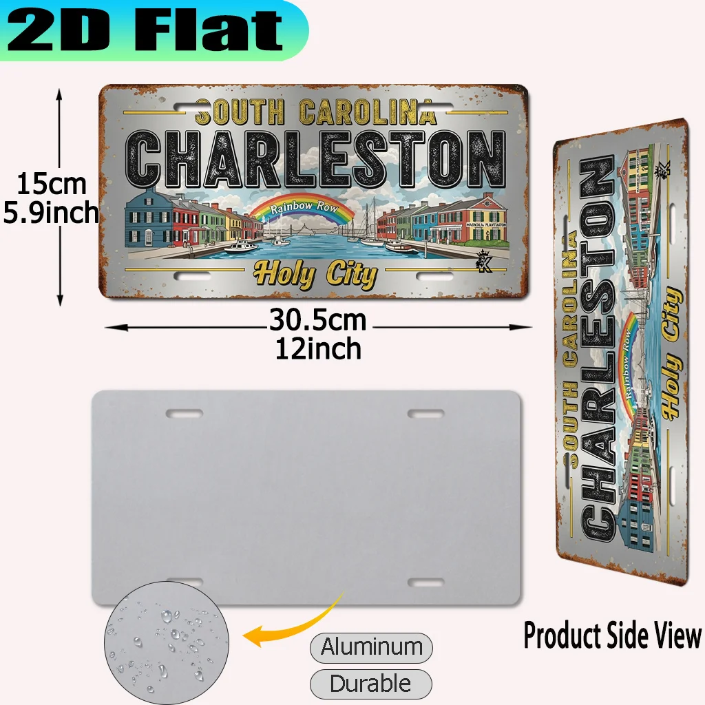 2D Flat - 【2D Flat】 2D Flat - [2D Flat] 1pc Charleston Holy City Retro Aluminum Sign | 2D Flat Printing, 30.48x15.24 cm, Retro U