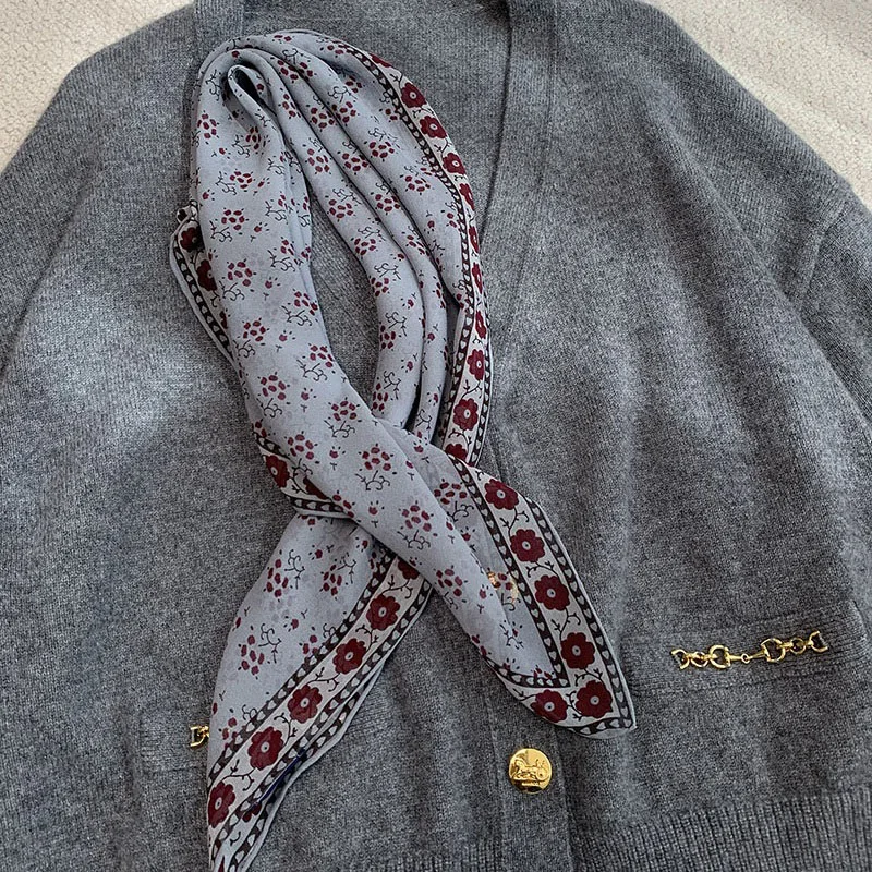 100% Silk Bandana Scarf Neckerchief Vintage Floral Printed Neck Head Hair Scarves for Womens Gifts 63x63CM