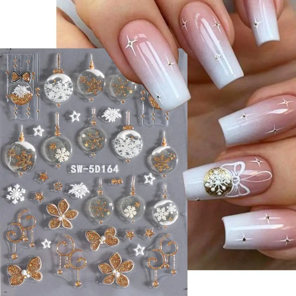 Holiday Nail Art Decals Xmas Nail Art Supplies Christmas Nail Art Sticker Set with 3d Embossment Santa Claus Snowman Elk