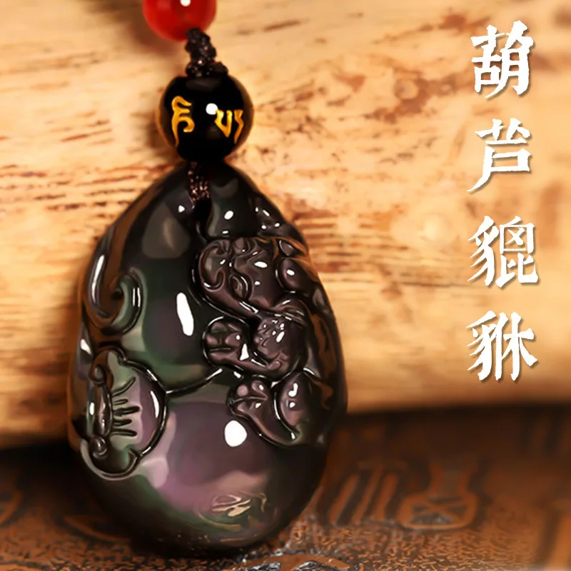 

Natural Rainbow Eye Obsidian Gourd Pendant Necklaces for Men Women Couples Pi Xiu Obsidian Jewelry 2026 Gifts