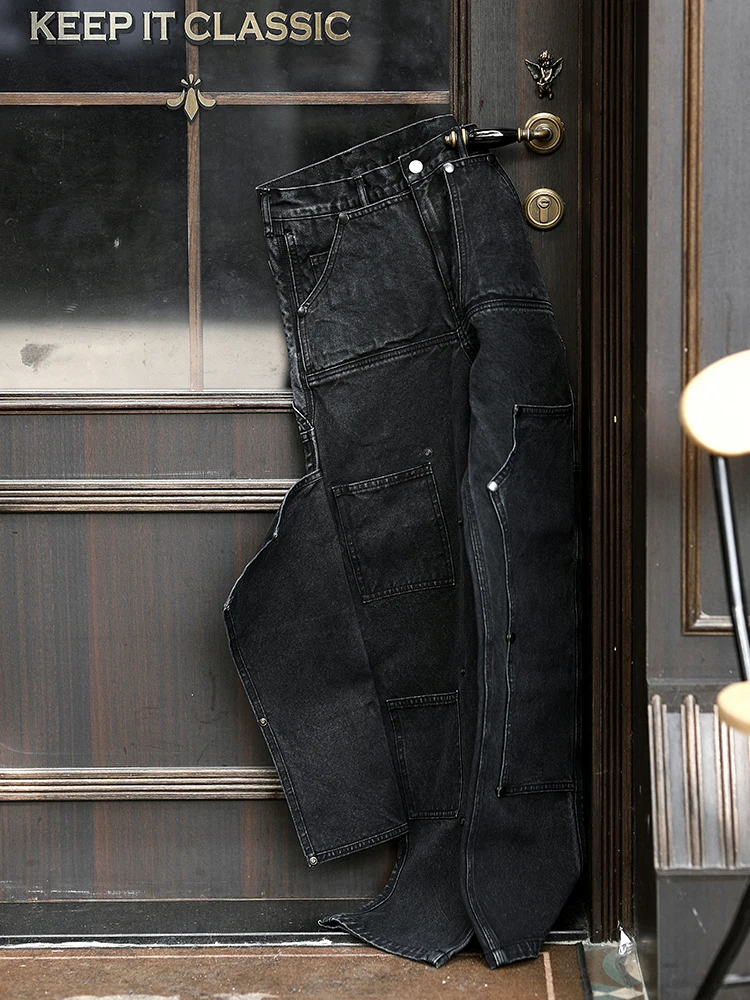 

Crtsman Series Barber Canvas Pants Distred Woout Knees Narrow Width Dyeing Treaent Casual Straight Leg Workwear Jeans