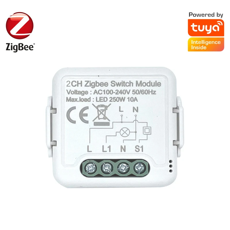 

Tuya ZigBee 3.0 Smart Switch Module 10A Smart Home DIY Breaker 1 2 Gang Supports 2 Way Control Works With Alexa Google Home