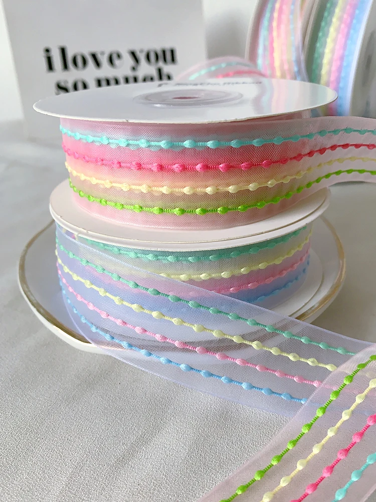 

Handmade Baking Four-Color Stripe Satin Ribbon Fabric Knot Flower Bouquet Gift Paaging Ribbon DIY Crt Material