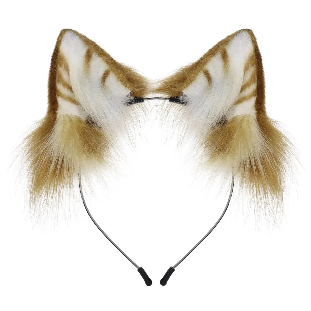 Animal Fox Cat Dog Ears Headband Handmade Faux fur Headwear Parties Cosplay Headpiece 5