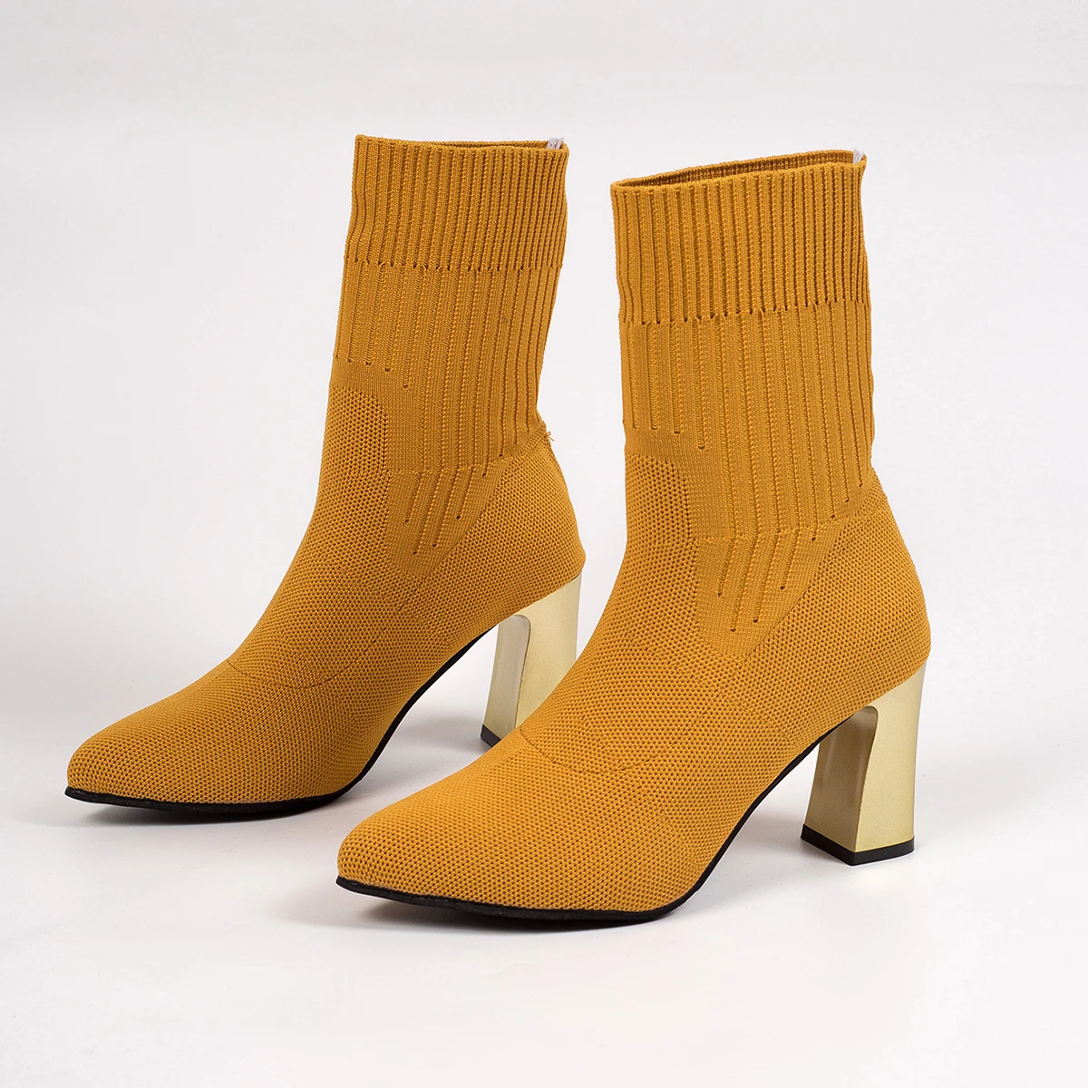 Damenmode-Stiefeletten, Herbst, spitz zulaufend, einfarbig, Stretch-Stricksockenstiefel, Damen-Chunky-Slipper, Übergrößen-Schuhe für Damen – Detail 12