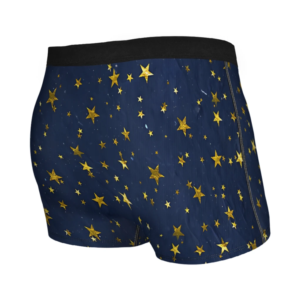 Golden Stars on Textured Dark Blue Background  Underpants Homme Panties Male Underwear Ventilate Shorts Boxer Briefs