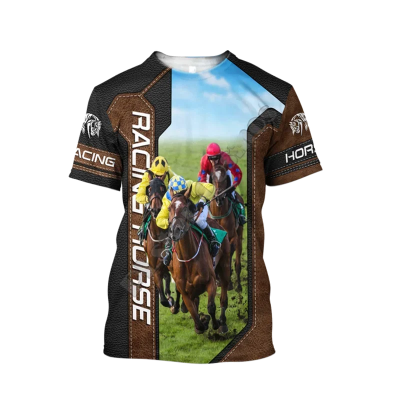 Horse Racing Pattern 3d Printing T-shirt For Men Summer Street Horse Harajuku Clothing Women Short-sleeved Shirt Streetwear