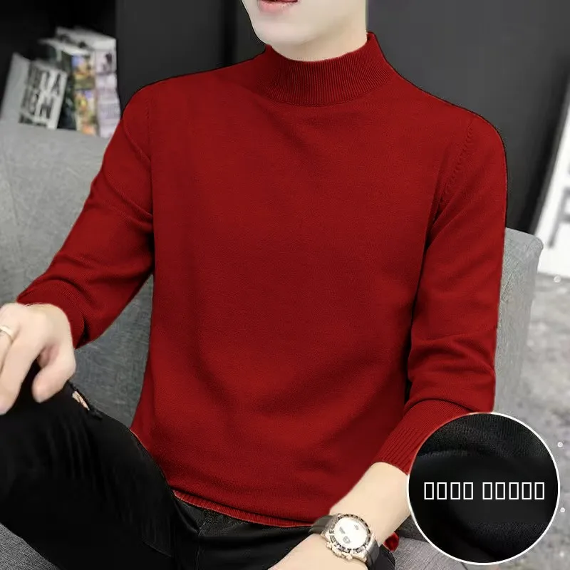 Men's Thiened High Collar Sweater Pure White Inner Wear Knitted irt Winter Clothes Warmth Trendy Casual Sle Polyester F...
