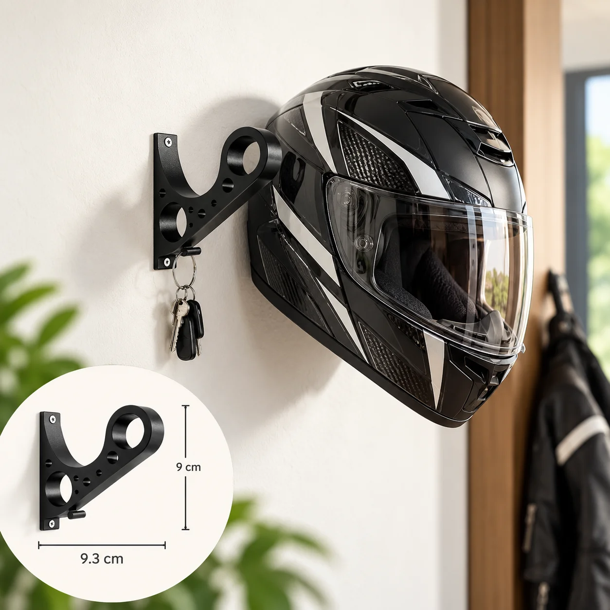Motorcycle Helmet Wall Mount Holder with Key Hook Space Saving Helmet Hanger Rack for Garage Entryway Motorcycle Accessories