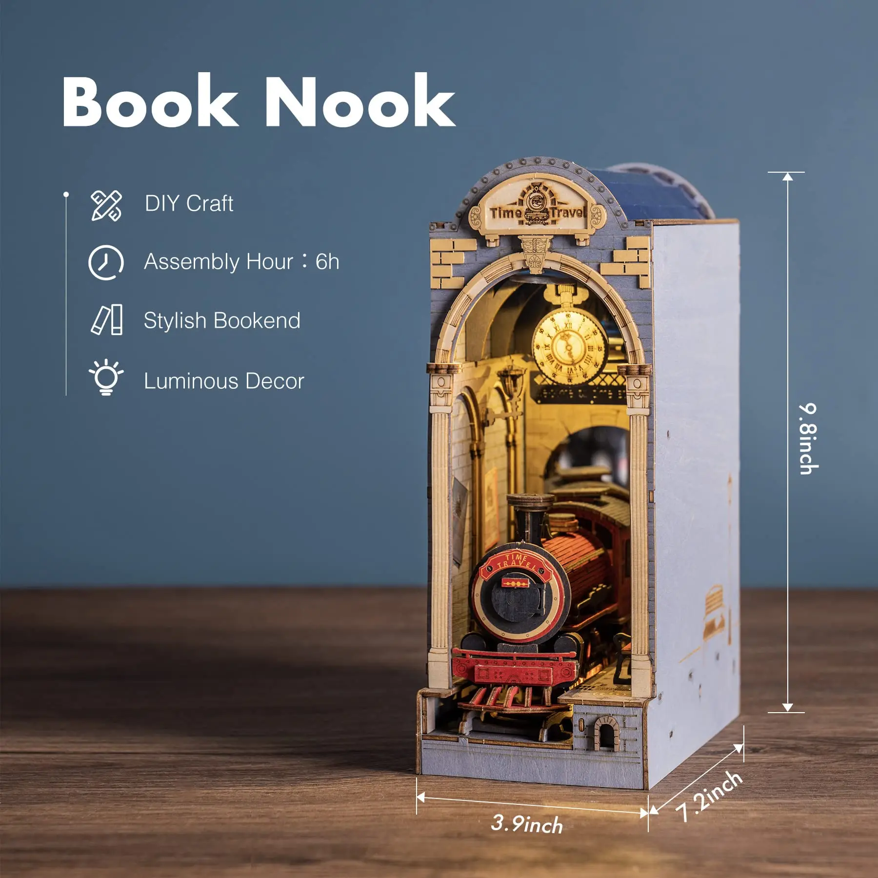 Rolife DIY 3D Wooden Book Nook Puzzle Kit with LED Bookend Diorama Miniature Bookshelf Set Ideal Gift for Adults And Teens