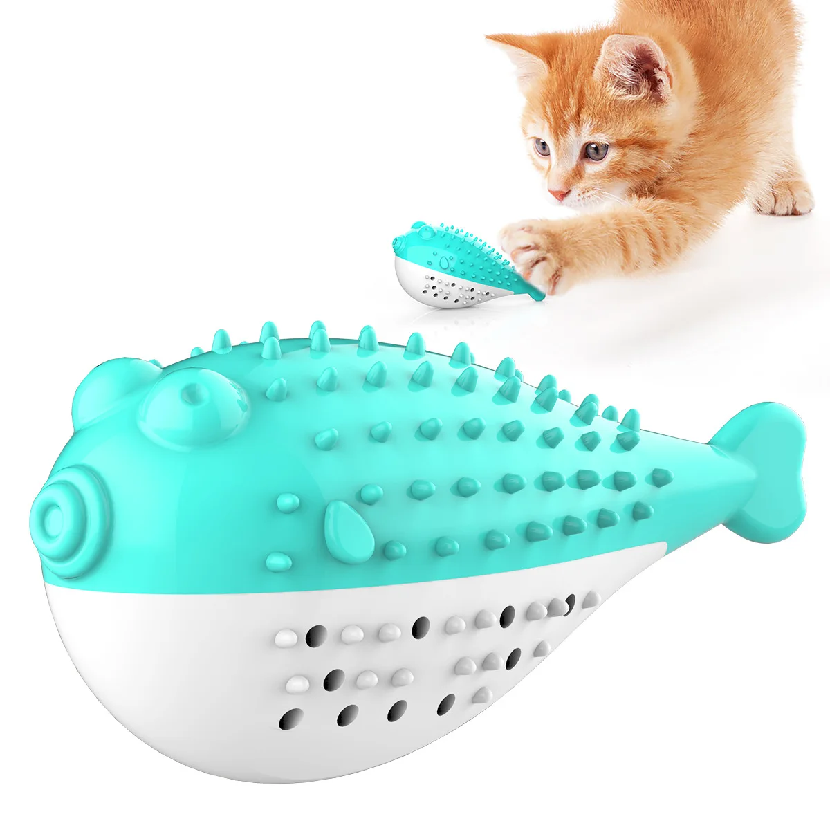 

PARKER Pufferfish shape teasing cat teething toys cat toothbrush cleaning calculus keep healthy cat toys pet supplies