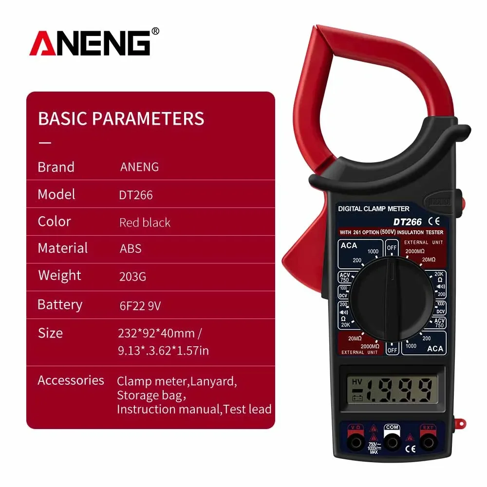 ANENG DT266 LCD 1999 Count Digital True RMS Professional Clamp Meter ACDC Current Voltage Tester Data Show Auto Multimeter Clamp