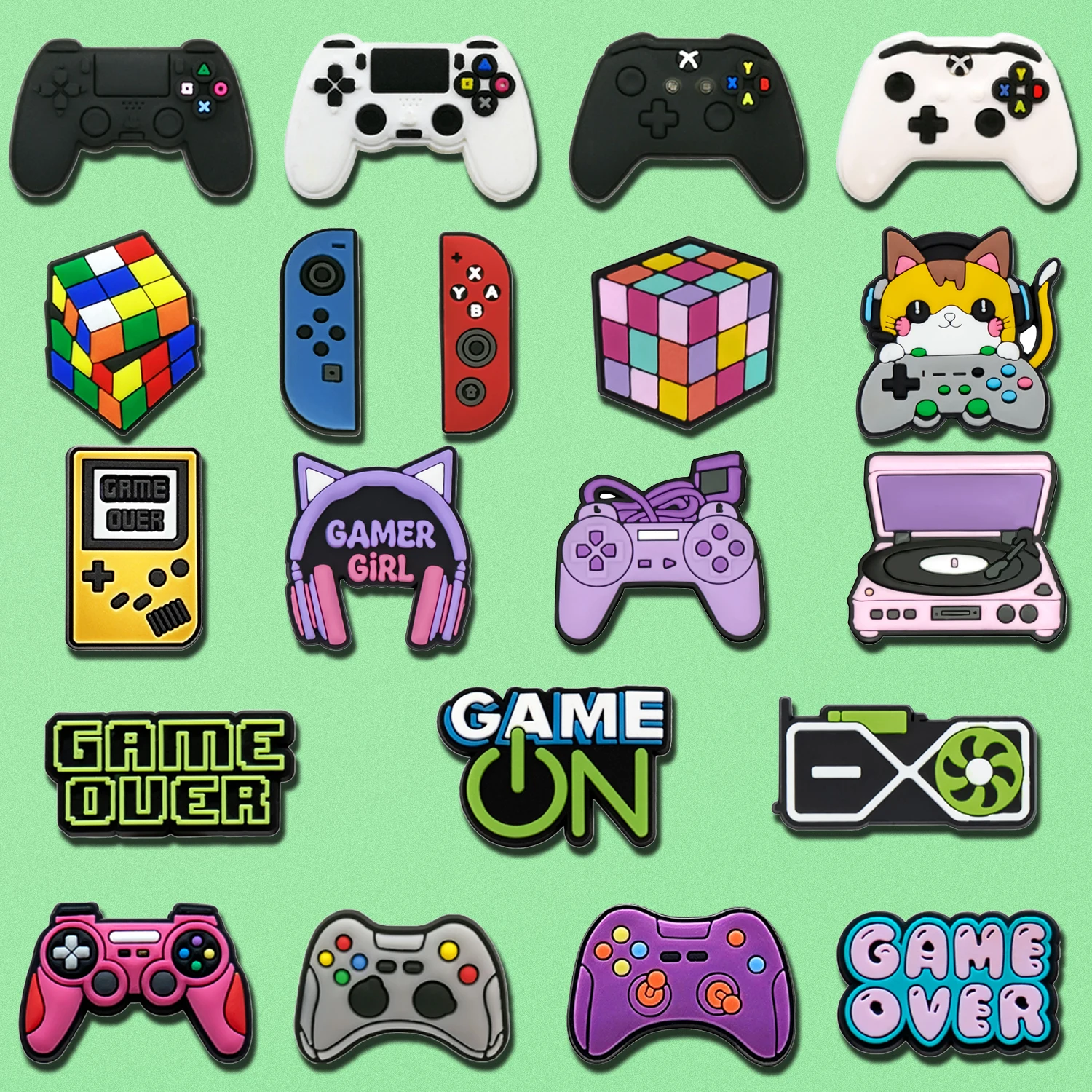 1/20pcs Gamepad Shoe Charms for Boy Kids Gift Rubik's Cube Shoe Accessories Cat Handle Garden Sandals Decoration Pin Clog