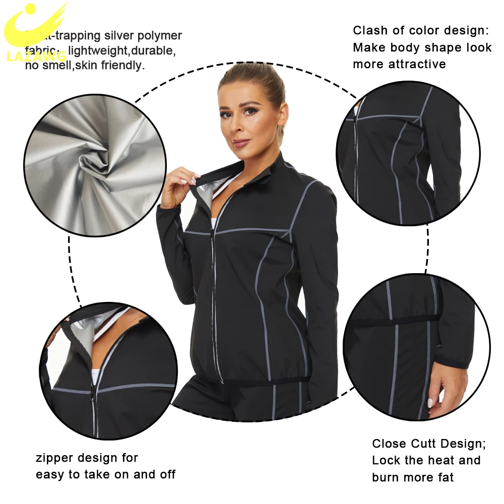 LAZAWG Women Sauna Jacket Pant Women Yoga Legging Weight Loss Top Fitness Hot Sweat Sportwear Body Shapers