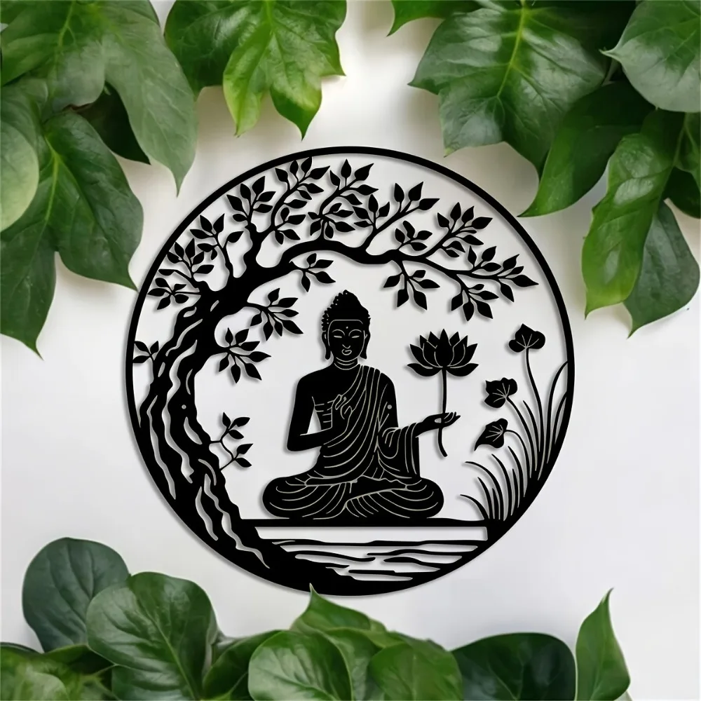 Lotus Bodhi Tree Metal Wall Art 15.74in Zen Minimalist Aluminum Sculpture Home Decor