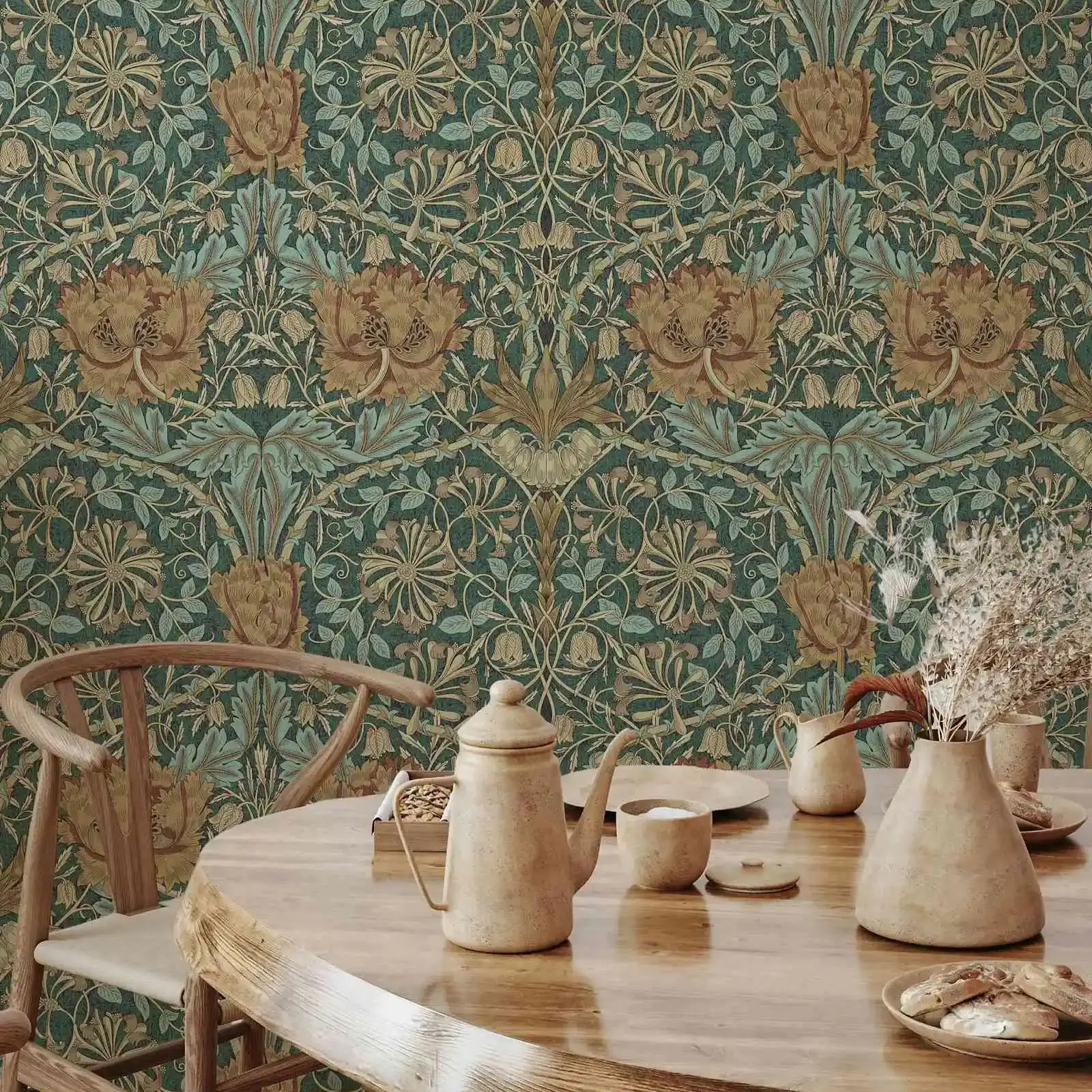 William Morris Honeysuckle Trellis Wallpaper Peel and Stick. Vintage Floral Wall Mural For Room Decor,Self-adhesive Or Tradition
