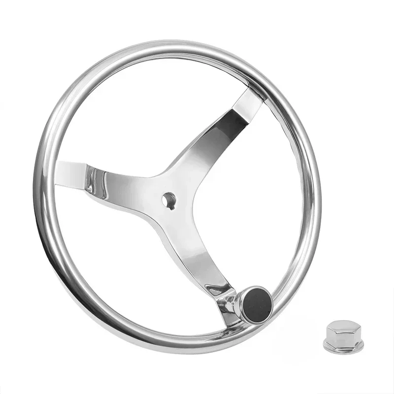 3 Spoke Steering Wheel with Turning Knob 316 Stainless Steel 13.5/15.5 Inch Heavy Duty Boat Steering Wheel