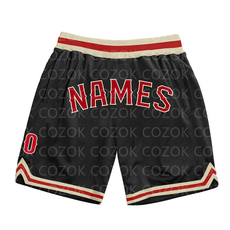 Custom Black Red Authentic Basketball Shorts 3D Printed Men Shorts Name Mumber Quick Drying Beach Shorts