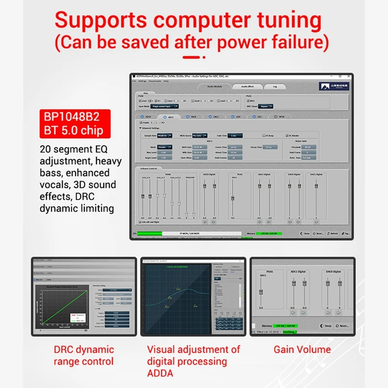 ZK-DAM K1 DSP Tuning Preamp Bluetooth Decoder Board Non-Destructive Fever U Disk Coaxial Sound Card TF Decoding Board