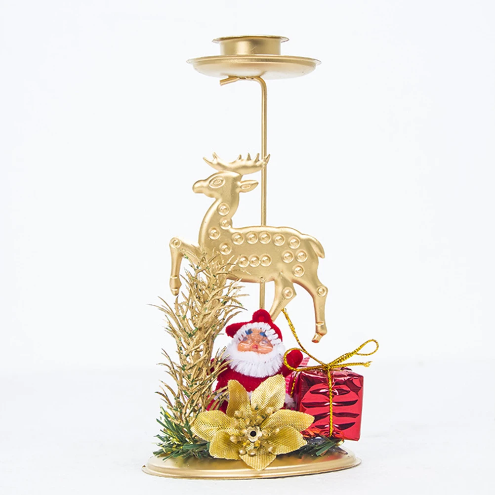 

4pcs Christmas Candlestick Cartoon Pattern Xmas Holder Festive Atmosphere Decoration Christmas Table Home