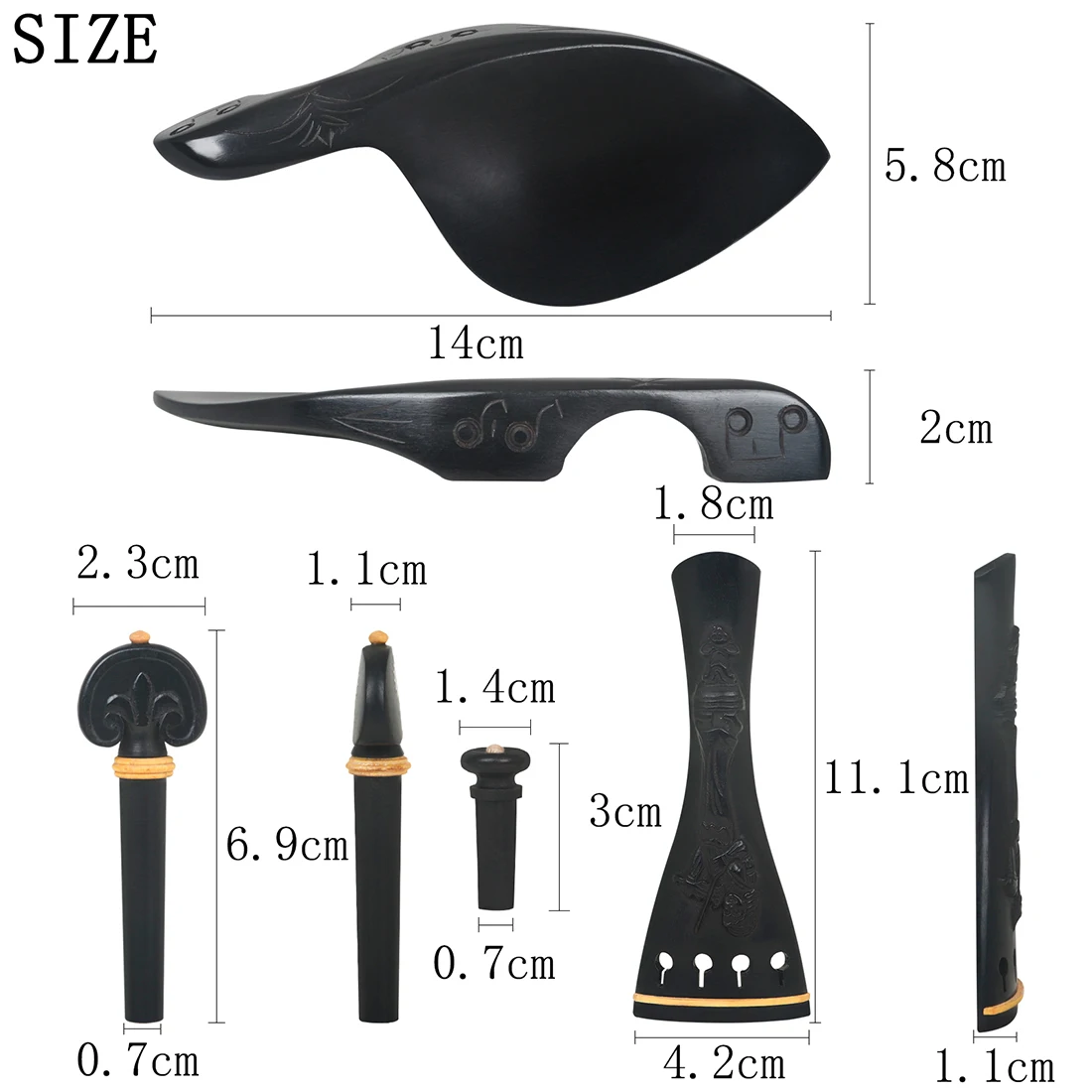 IRIN Violin Ebony Accessories Set 4/4 3/4 Violin Fine Tuner Tailpiece Support Tail Nail Chord Axis Violin Pull Strings Board Kit