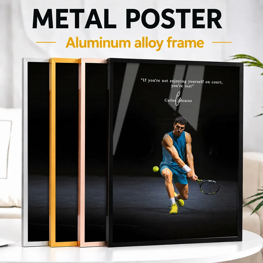 Carlos Alcaraz Tennis Quote Metal Poster With Aluminum Alloy Frame Personalized Photo Bold Typography Style Wall Art For Study