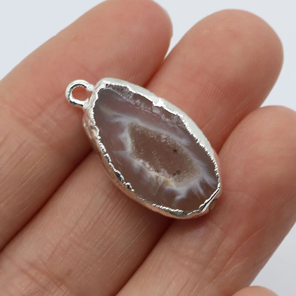 Natural Stone Druzy Agate Connector Pendants Charms for Jewelry Making DIY Bracelet Agate Necklace Pendants Jewelry Accessories