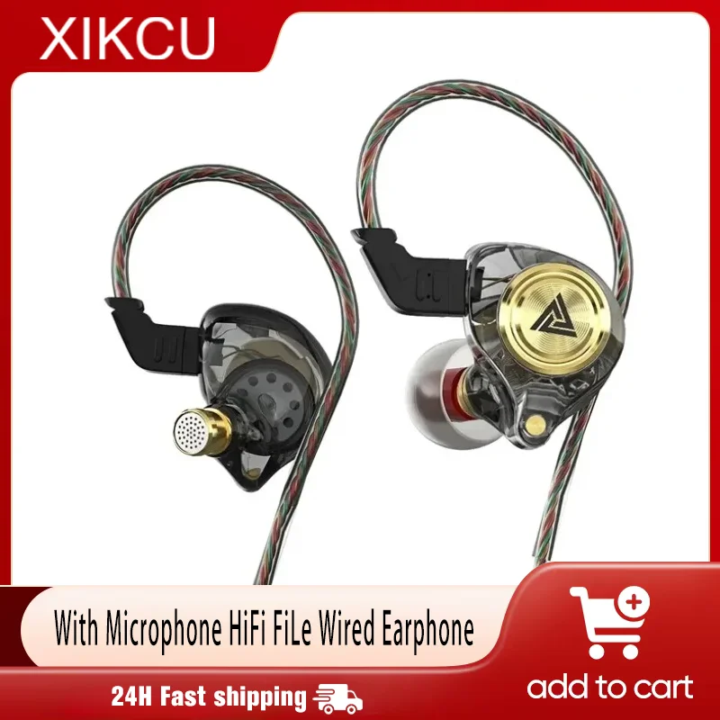 QKZ AK3 FiLe Wired Earphone with Microphone HiFi Music Monitor Bass Headphones Noise Cancelling Headset For Sport Gaming Earbuds