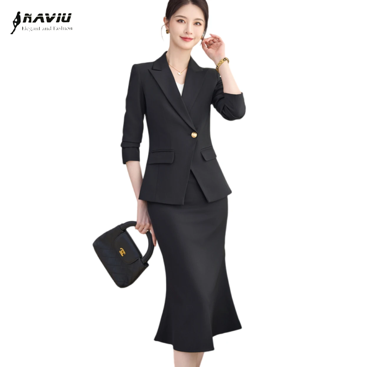 

NAVIU Women Skirt Suits Mermaid Ladies Prom Birthday Party Formal Wear Outfit Blazer And Skirt 2 Pieces Set
