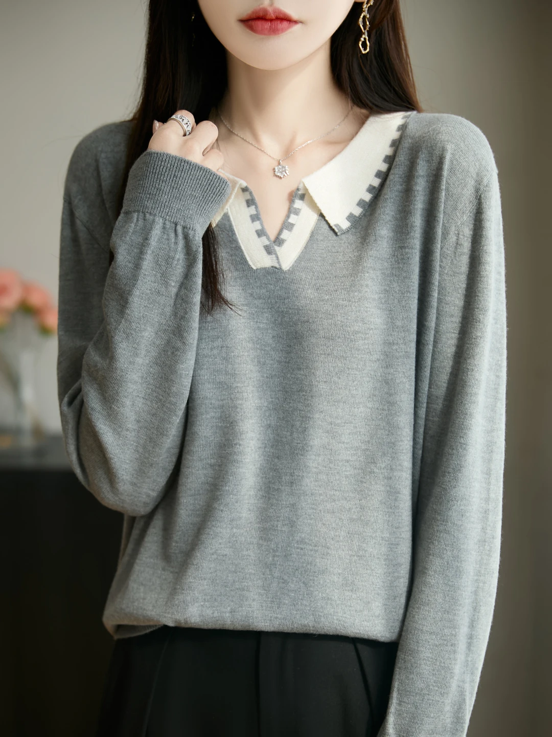 

Антивозрастной цветной блузка Long Sve, вязаный топ для женщин, повседневная осенне-зимняя внутренняя одежда, прямой крой, для поездок на работу, Sle