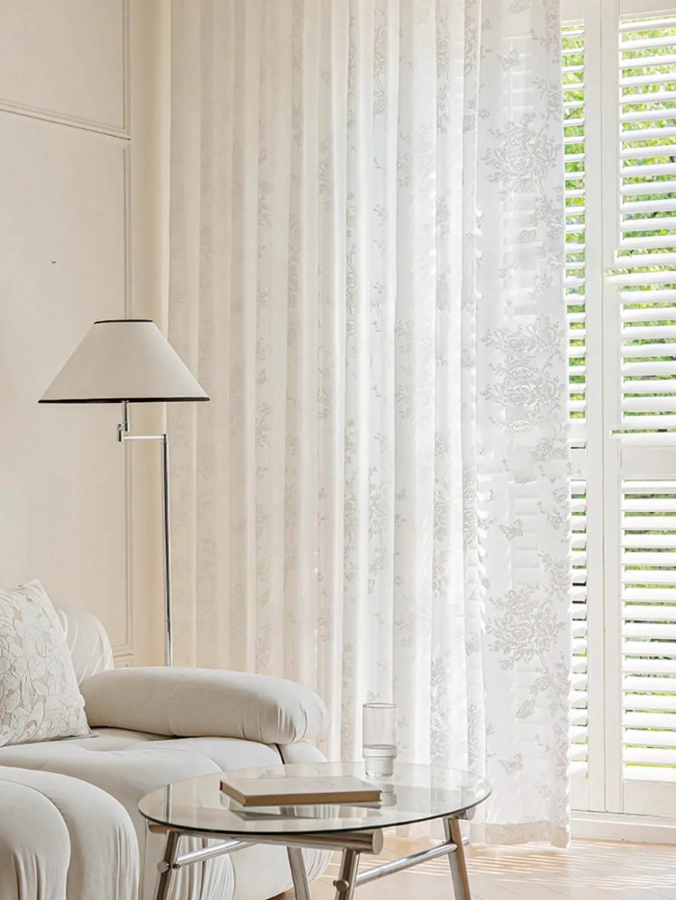 1pc French Romantic Rose Butterfly Cut Flower Semi Sheer Curtains for Living Room Bedroom