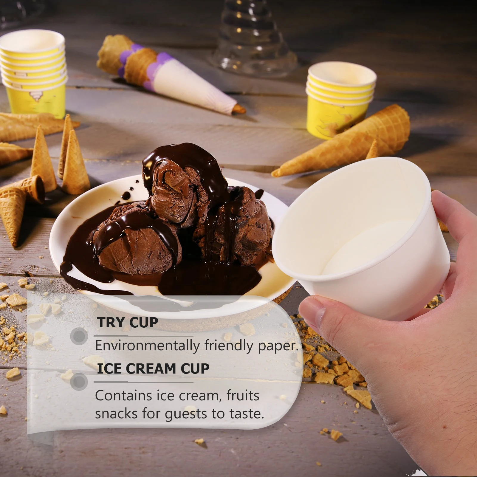 100 Pcs Disposable Ice Cream Cup Snack Container Dessert Paper Cup Yogurt Holder Cake Mousse Pudding Jelly Storage Box Packaging