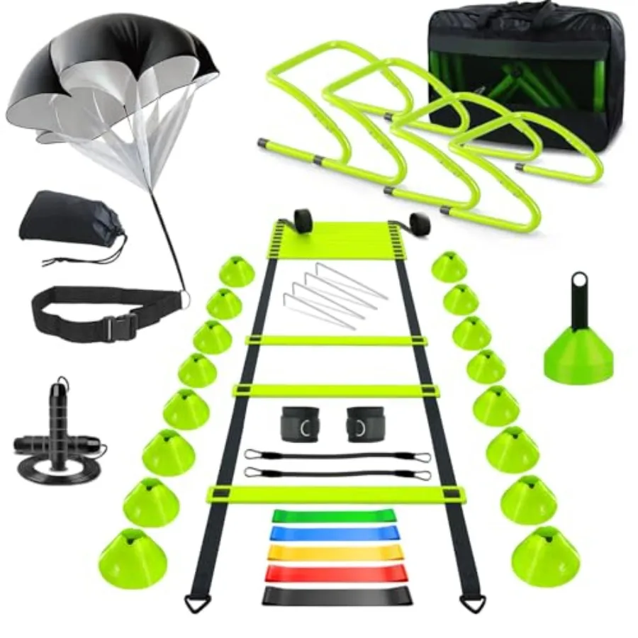 

Agility Training Equipment Football Training Equipment Includes 20Feet Agility Ladder 4 Adjustable Agility Hurdles 12 Football