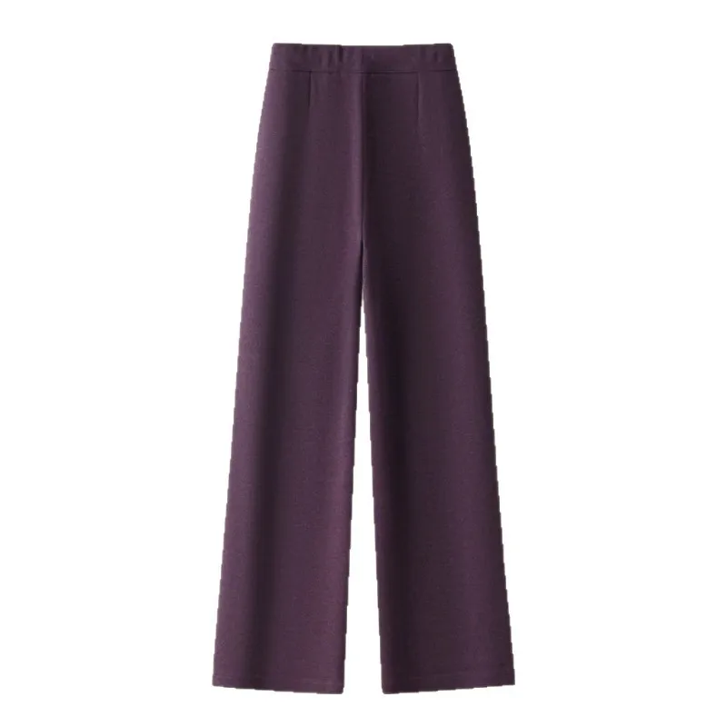 سروال أرجواني للنساء، ومبطن بالصوف الشتوي، وخصر مطاطي أنيق على شكل موز، وسراويل صغيرة مستقيمة الساق