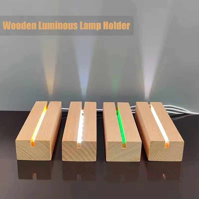 10-1PCS LED Wood Light Display Crystal Wooden Lighted Base Stand Acrylic Light Plate Holder USB Wooden Base for Resin Art Light