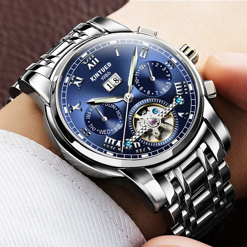 KINYUED Original Brand Mens Watch Business Stainless Steel Automatic Mechanical Wristwatches Men relogio Waterproof Watches